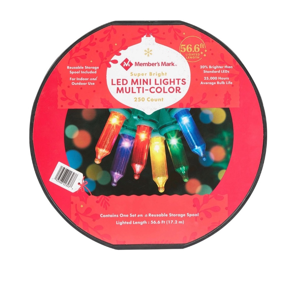 Member's Mark 250-Count Super Bright LED Mini Lights, Multi-Color - 56.6Ft
